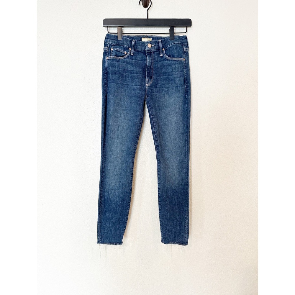Mother Looker Ankle Fray Jeans Girl Crush Skinny Raw Hem Blue‎ Size 27